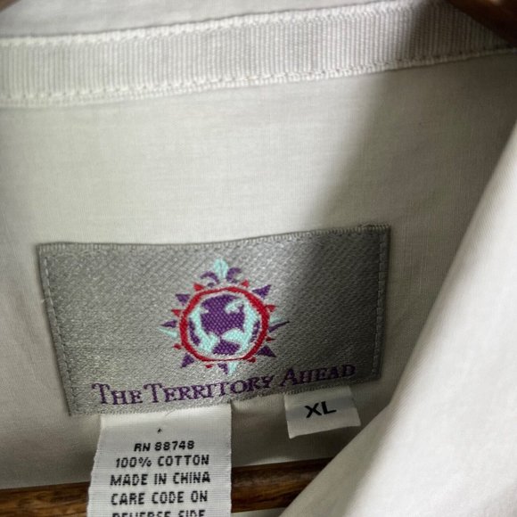The Territory Ahead Neutral Off-White Button Up Camp Shirt Mens XL FLAWED STAINS - Picture 5 of 8